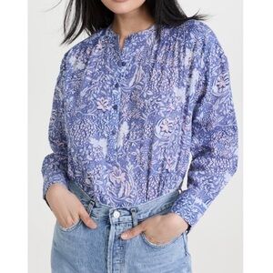 SUNDRY WILD FLORAL HENLEY TOP IN CHAMBRAY
